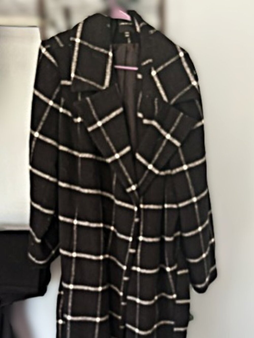 Calf Length black and white plaid winter overcoat